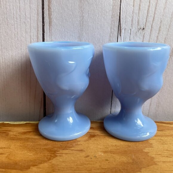 Guernsey Delphite Blue Hummel Child Face Egg Cup Set of 2 NEW Vintage Deadstock - Picture 7 of 10